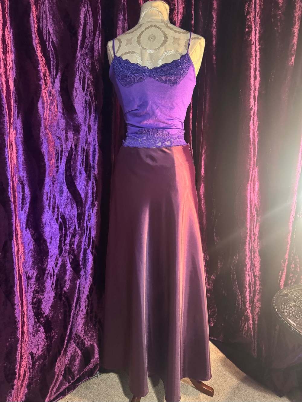 Purple Satin Long Skirt